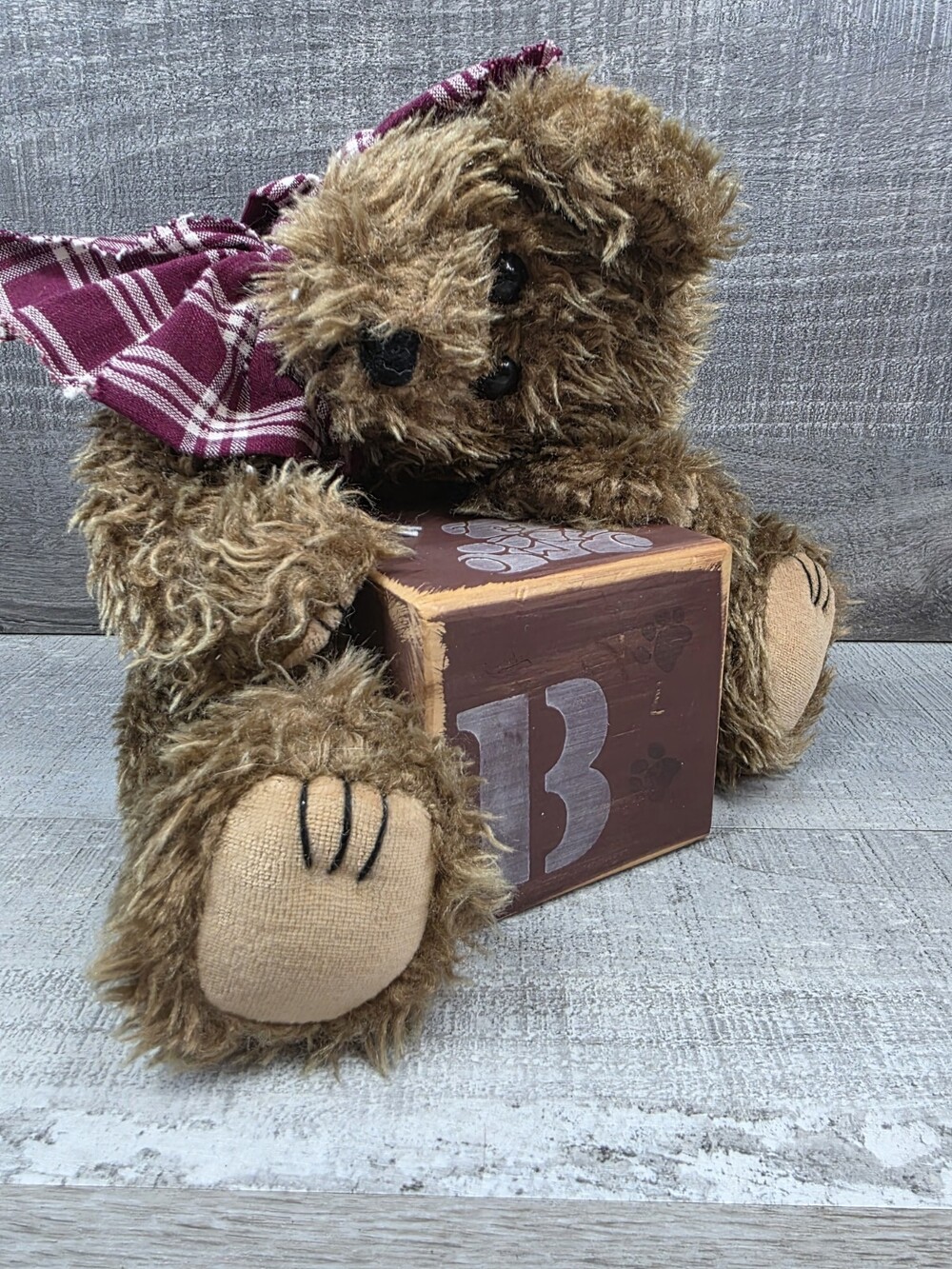 Ty Attic Treasures Curly Teddy Bear w Block 1993 Nursery RARE HTF g48